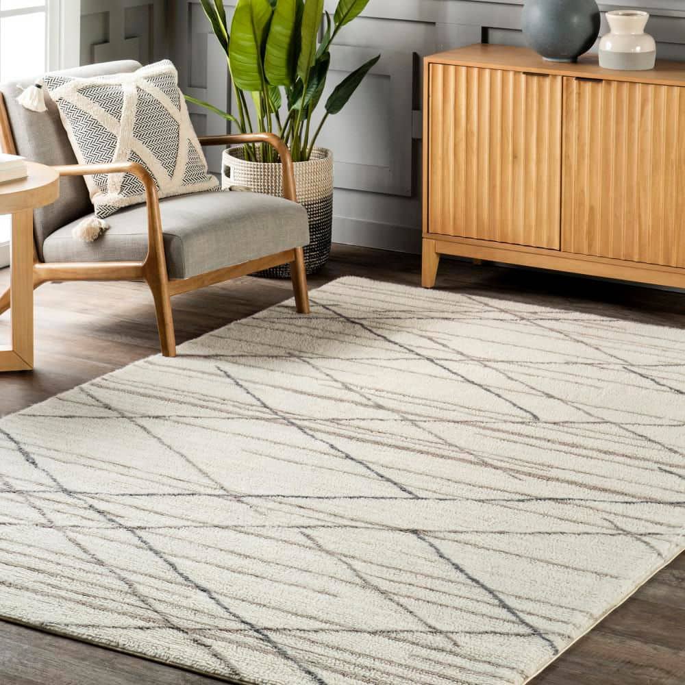 Ivory Stripe Tufted Wool 5' x 8' Washable Area Rug