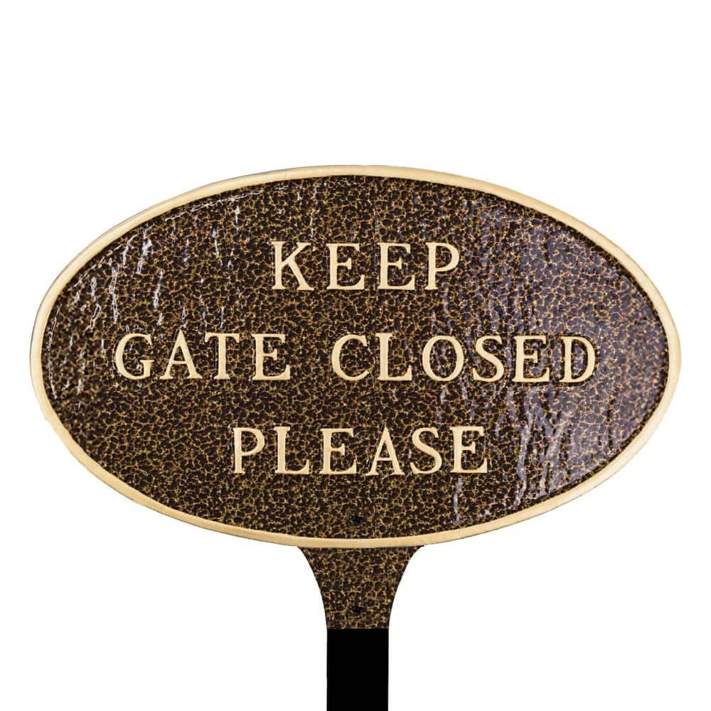 Keep Gate Closed Please Standard Oval Statement Plaque with Lawn Stake Hammered Bronze price history on PriceWatchPro