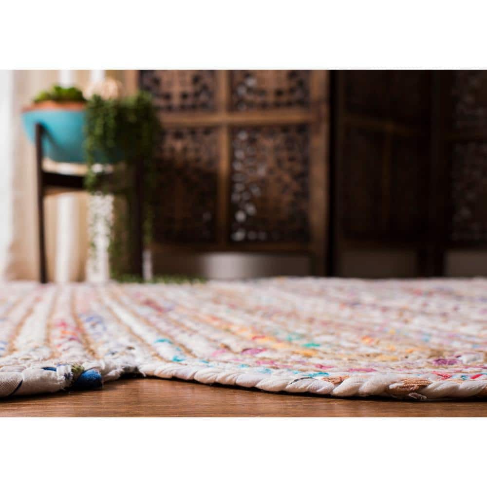 Ivory Multicolor Rectangular Cotton Flat Woven Rug, 3' x 5'