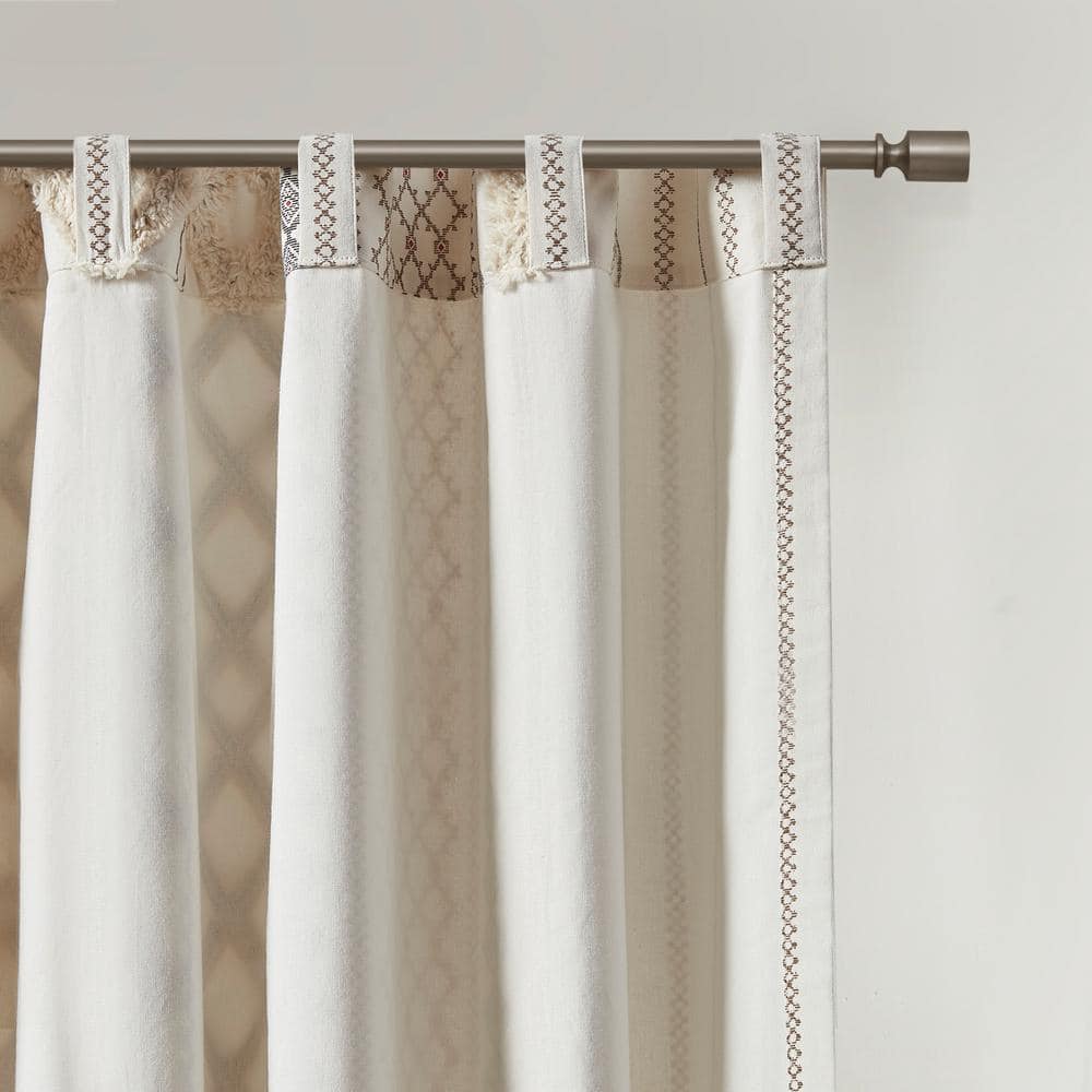 Ivory Cotton Chenille Stripe Room Darkening Curtain Panel