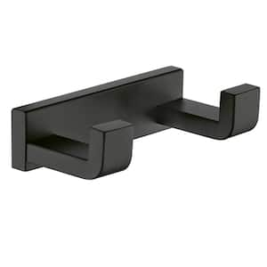 Stainless Steel J-Hook Double Robe/Towel Hook in Matte Black with 2 Post Hooks