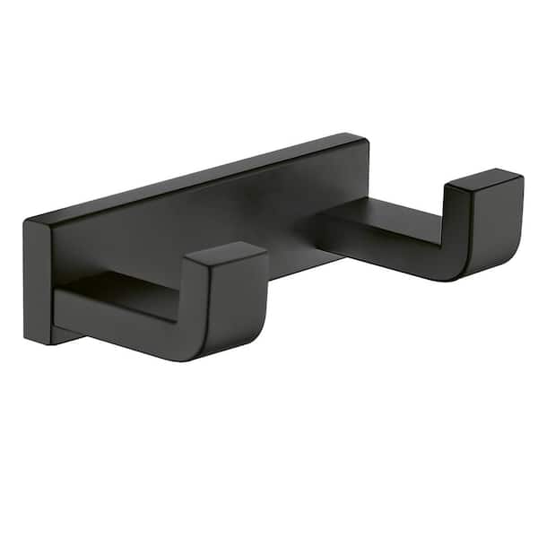 ATKING Stainless Steel J-Hook Double Robe/Towel Hook in Matte Black with 2 Post Hooks