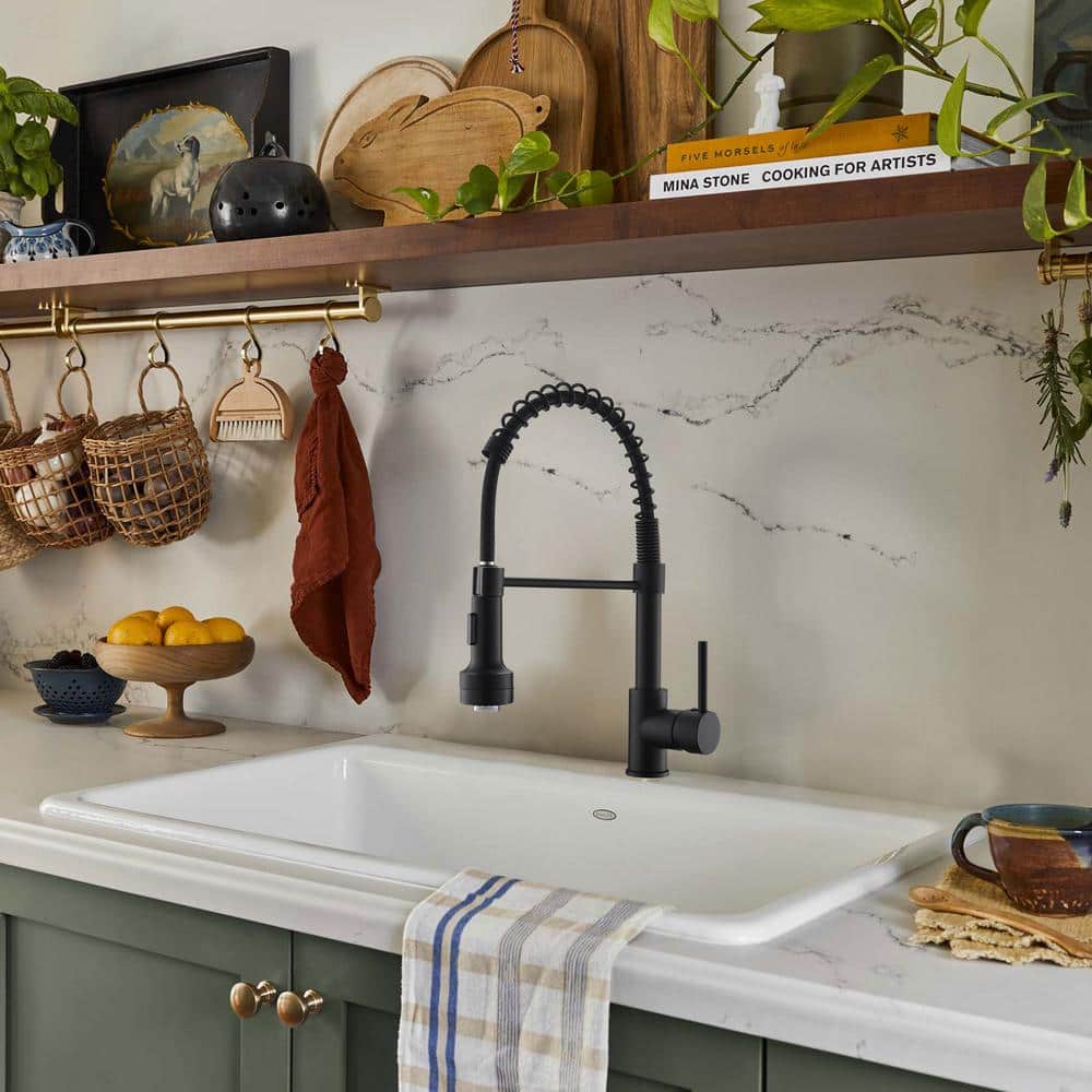 Matte Black Pull Down Kitchen Faucet with LED Light