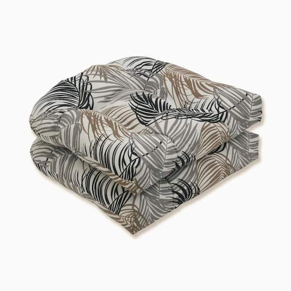 Pillow Perfect Floral 19 in. x 19 in. Outdoor Dining Chair Cushion in Black/Grey/Brown (Set of 2)