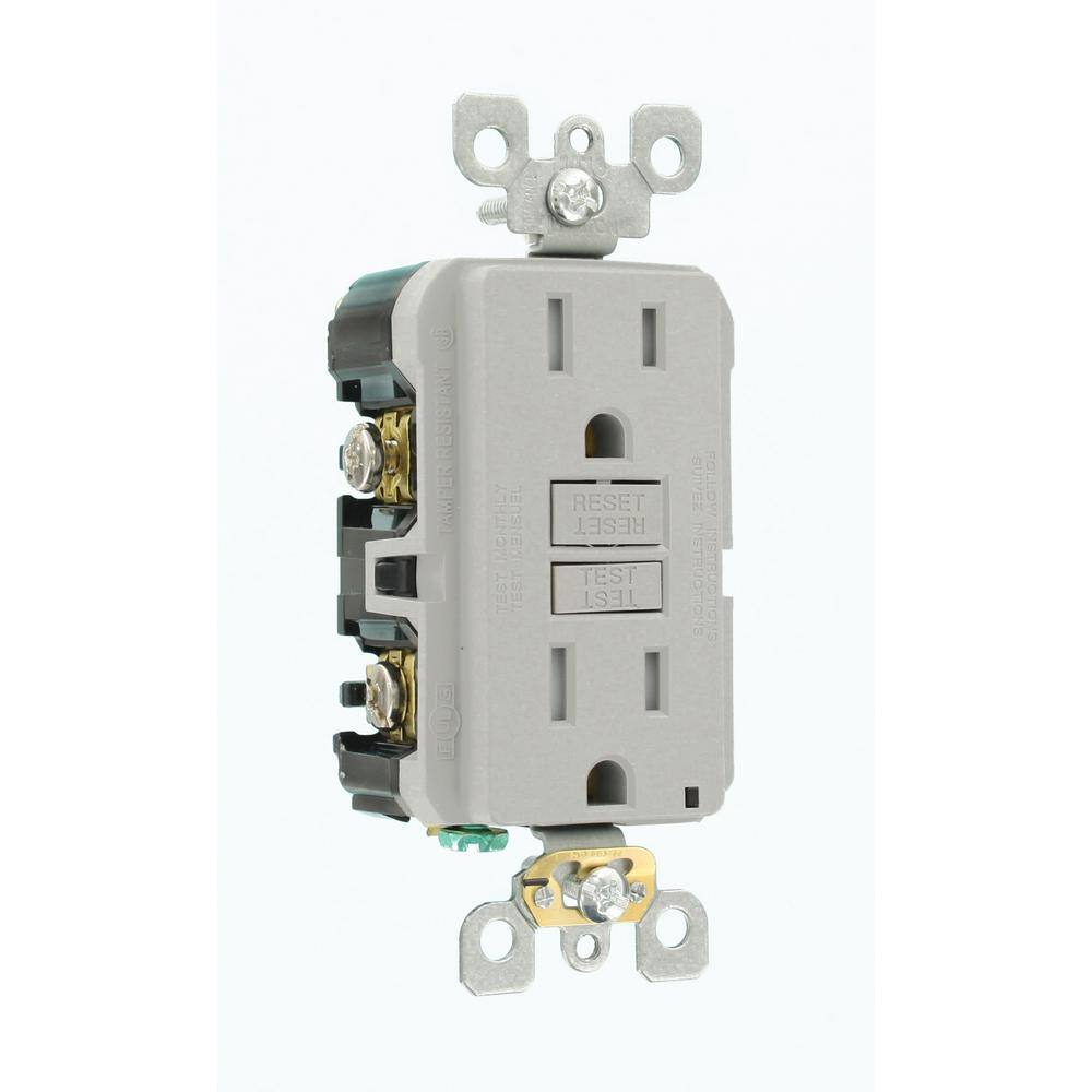 Gray Tamper-Resistant GFCI Outlet with LED Indicator
