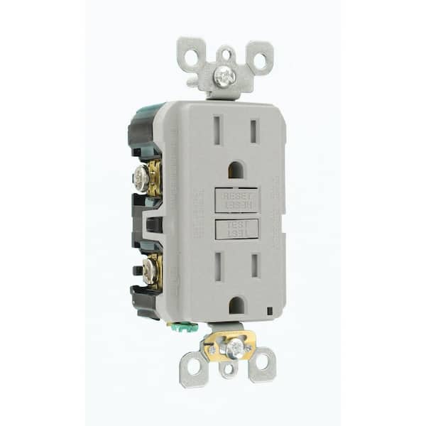 Leviton 15 Amp SmartlockPro Duplex Self-Test Tamper Resistant GFCI Outlet, Gray GFTR1-GY