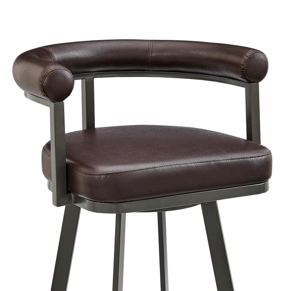 Nolagam 34'' Brown Faux Leather and Metal Swivel Counter Stool
