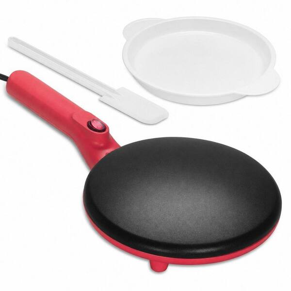 8 in. Instant Crepe Maker with Handle and Non-stick Cooking Surface, Electric Crepe Pan, Crepera Electrica, Red
