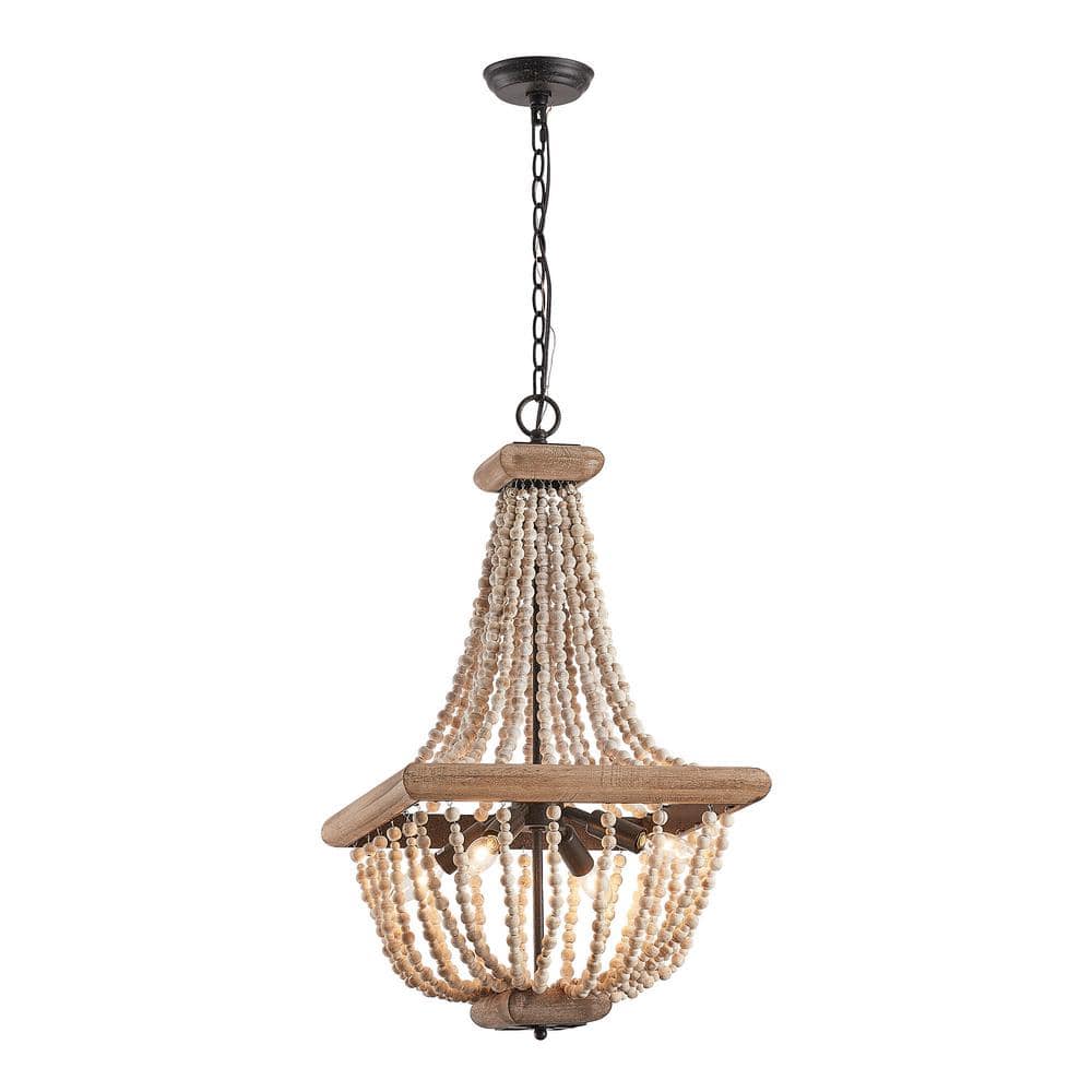 Parrot Uncle Regas 4-Light Farmhouse Weathered Wood Bead Basket Candle  Style Chandelier D2252-4AB110V - The Home Depot