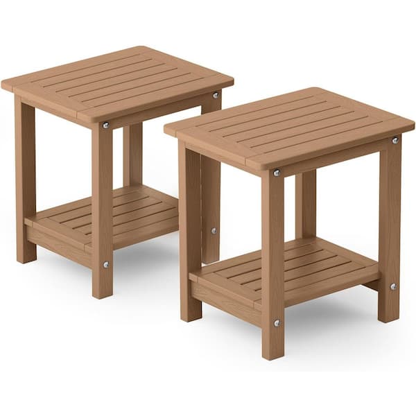 Mximu 16.73 in. H Teak Square Plastic Double Layer Adirondack Outdoor Patio Side Table (2-Pack)