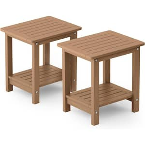 16.73 in. H Teak Square Plastic Double Layer Adirondack Outdoor Patio Side Table (2-Pack)