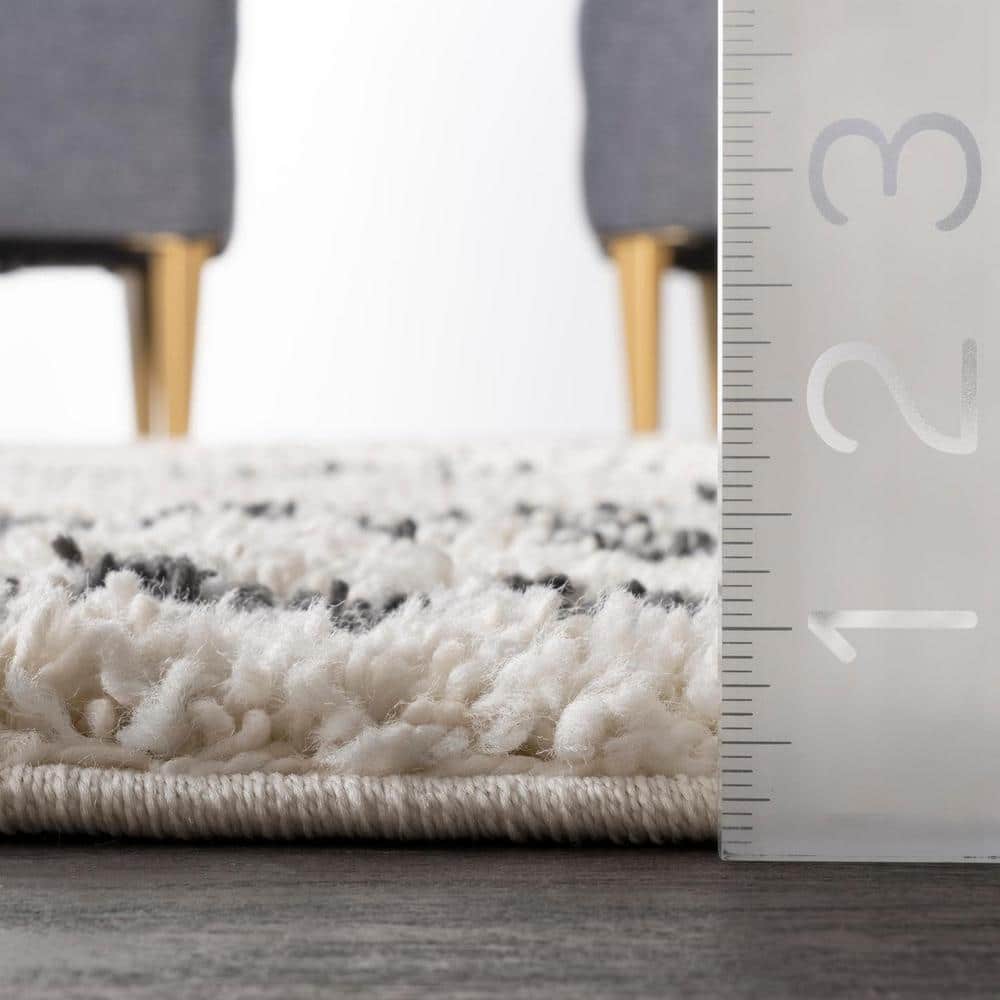 Off-White Moroccan Diamond Shag Runner Rug with Tassels
