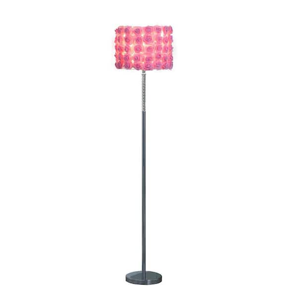 63 in. Pink Roses in Bloom Acrylic/Metal Floor Lamp