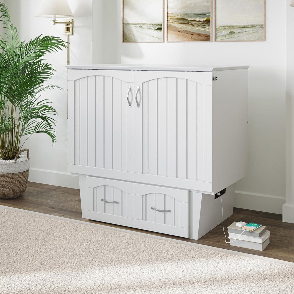 Nantucket White Twin Murphy Bed Chest with Storage Drawers