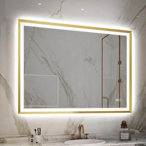 48 in. W x 36 in. H Rectangular Framed Backlit Front Wall LED Light Bathroom Vanity Mirror in Brushed Gold,Easy Hang