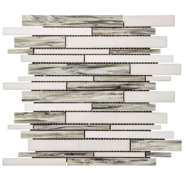 Jeffrey Court Coastal Skies Grey 11.875 in. x 11.75 in. Interlocking Glossy Glass Mosaic Tile (0.968 sq. ft./Each)
