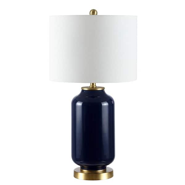 SAFAVIEH Amaia 26 in. Navy Table Lamp with White Shade