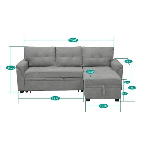 HOMESTOCK Gray Velvet Sectional Sleeper Sofa with Pull Out Bed, Reversible  Sectional Sofa Bed, L-Shape Pull Out Couch Bed 99732-W - The Home Depot