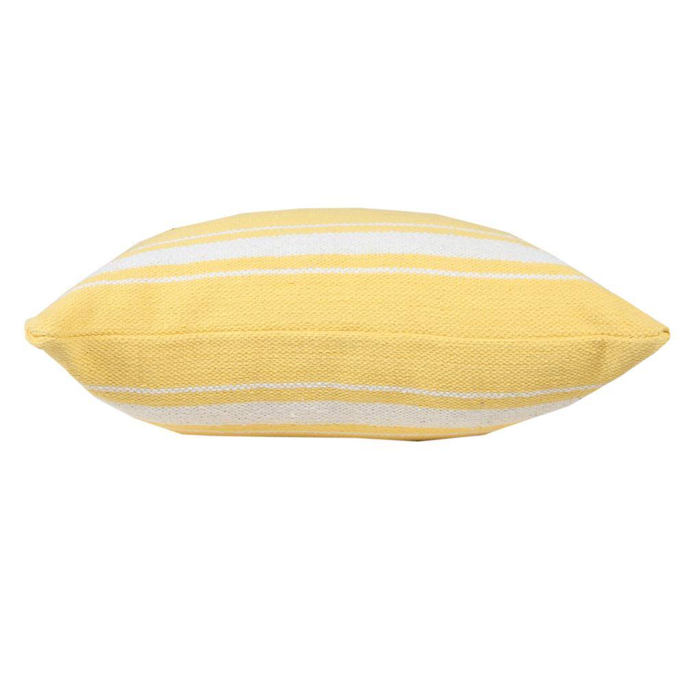 Yellow and White Cotton Striped 20" Square Throw Pillow