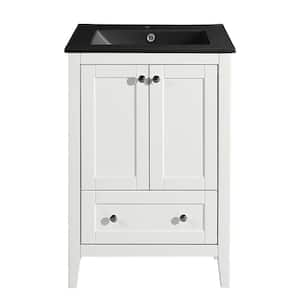 Cannes 24 in. Bathroom Vanity in White with Black Ceramic Sink Top