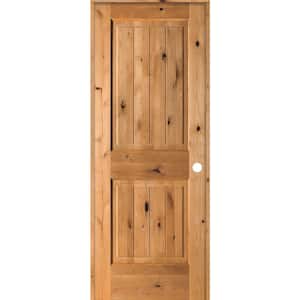 30 in. x 80 in. Knotty Alder 2 Panel Left-Hand Square Top V-Groove Clear Stain Solid Wood Single Prehung Interior Door
