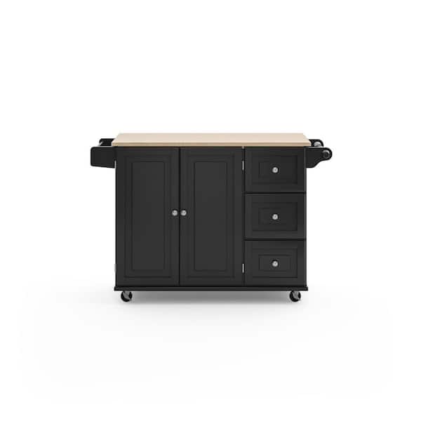 HOMESTYLES Dolly Madison Black Kitchen Cart with Natural Wood Top