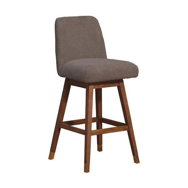 Armen Living Amalie 41.5 in. Brown Oak Swivel Bar Stool with Taupe Fabric Seat