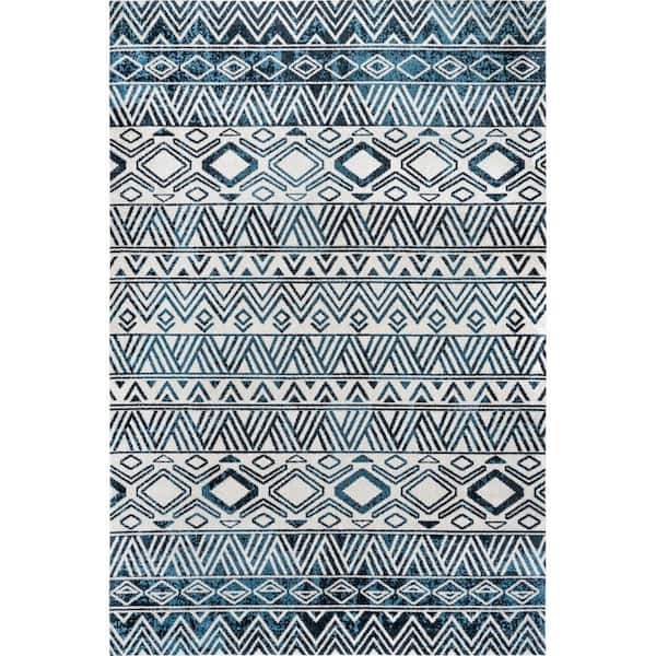 nuLOOM Lucci Machine Washable Blue Doormat 3 ft. x 5 ft. Tribal Area Rug