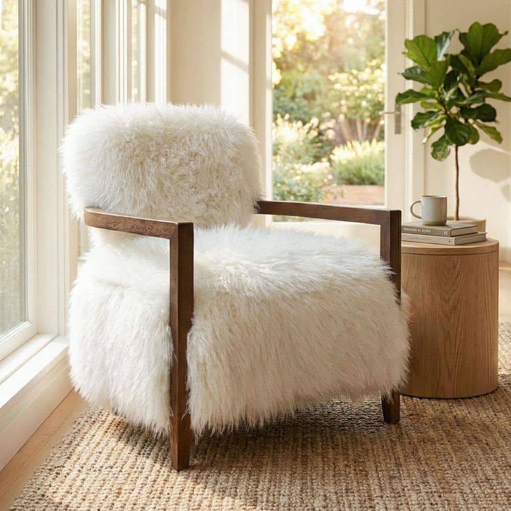 Furniture of America Ambi Modern White Faux Fur Accent Chair with Furniture of America Ambi Modern White Faux Fur Accent Chair with