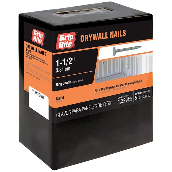 Grip-Rite 1-1/2 in. x 12-1/2-Gauge. Bright Steel Ring Shank Drywall Nails 5 lb. Box