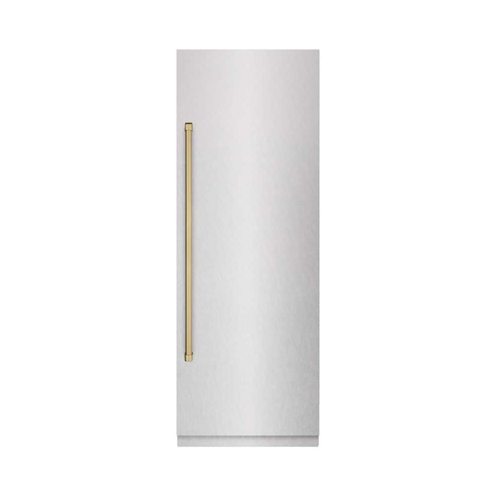 Autograph Edition 30 in. Satin Steel Column Refrigerator with Graphite Gray Interior and Champagne Bronze Accents