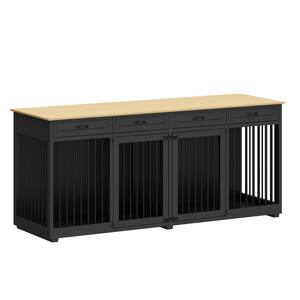 Large Dog Crate Furniture, 86.6 in. Wooden Dog Crate Kennel w/4-Drawers and Divider, Dog Crates for 2 Large Dogs, Black