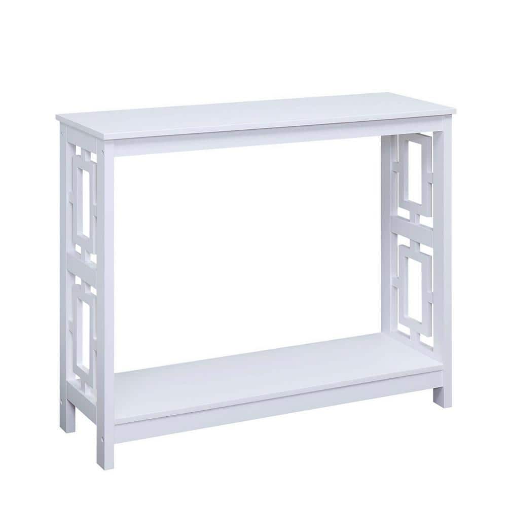 Town Square White Wood Console Table with Storage Shelf