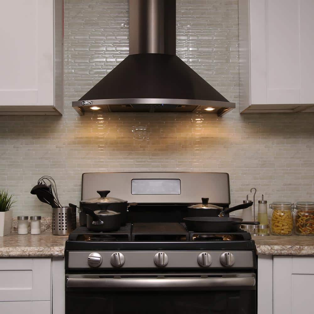 30-Inch Black Stainless Steel Convertible Wall-Mounted Range Hood
