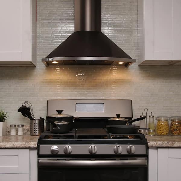 30 in. 343 CFM Convertible Wall Mount Range Hood with Push Button and LED Lights in Black Stainless Steel