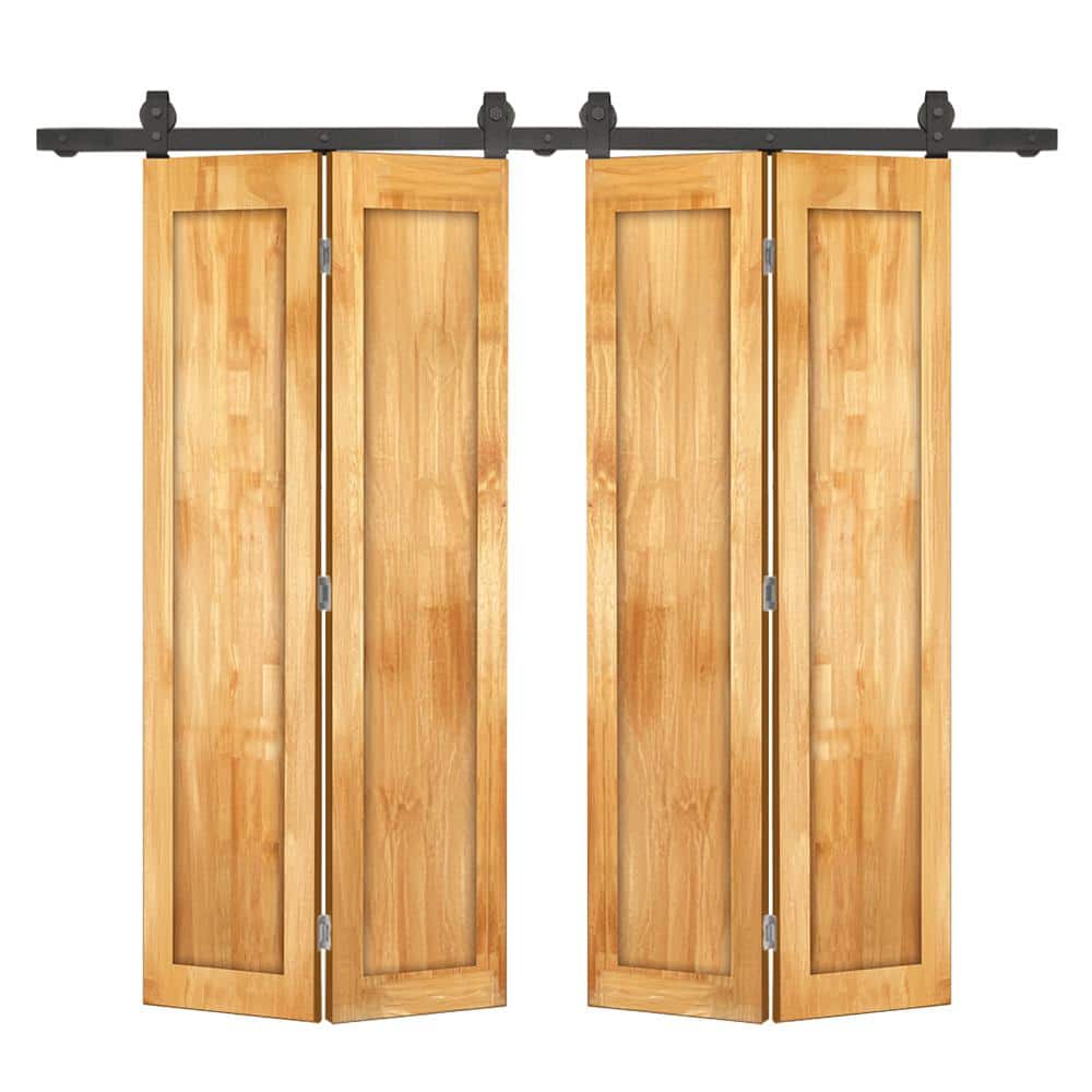 72 in. x 84 in. 1-Panel Shaker Hollow Core Weather Oak Pine Wood Double Bi-fold Door with Barn Door Hardware Kit price history on PriceWatchPro