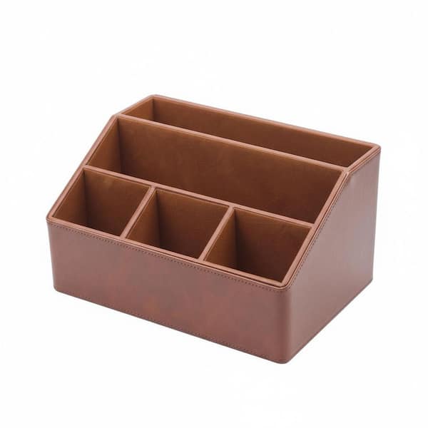 5.3 in. x 10.2 in. Brown Leather Countertop Mail and Bill Organizer