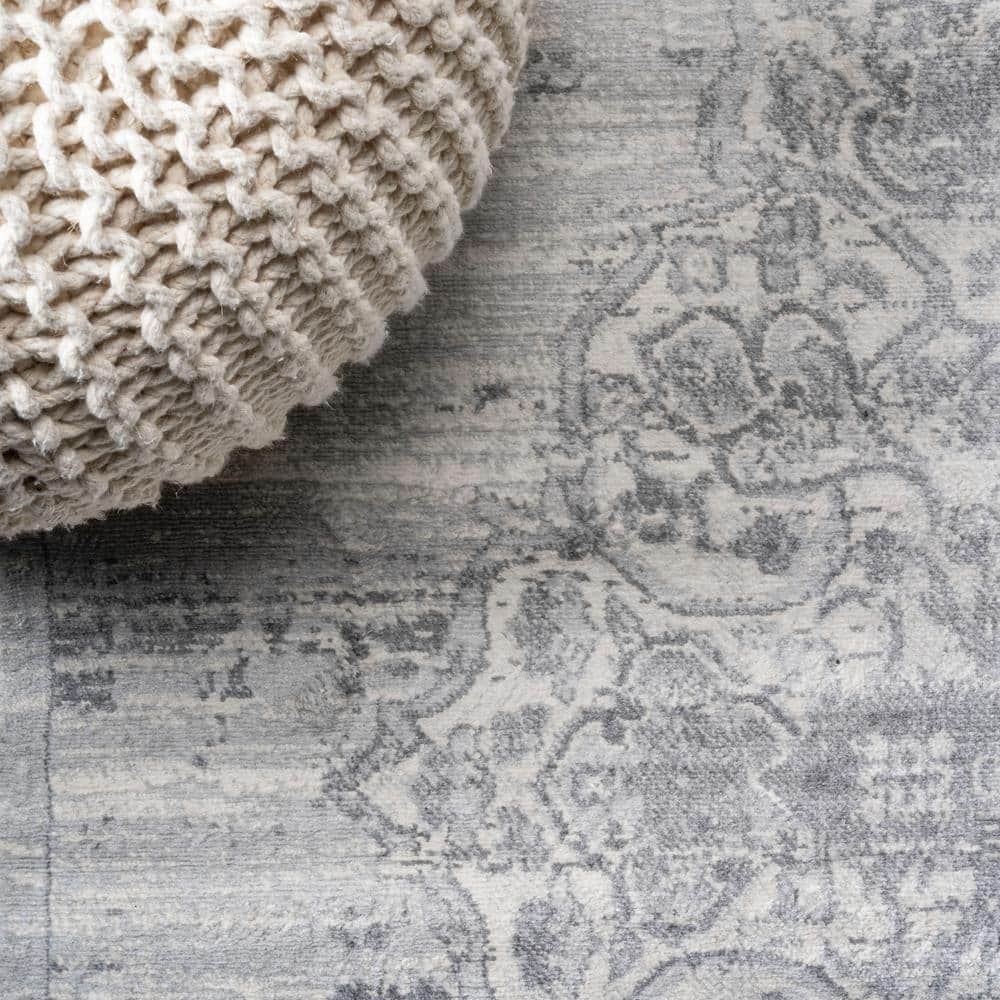 Luxurious Light Gray 8' Square Synthetic Easy-Care Rug