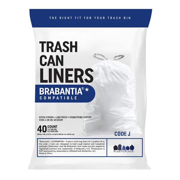 Code J (50 Count) 10-10.5 Gallon Heavy Duty Drawstring Plastic Trash Bags  Compatible with Code J, 1.2 Mil, White
