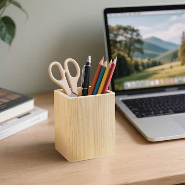 6-Pack Unfinished Pine Wood Pencil Holder Set Square Natural Wood