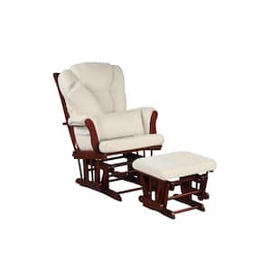 Premium Cherry Bent Wood with Mocha Fabric Glider and Ottoman Set with Bonus Back and Arm Pillows