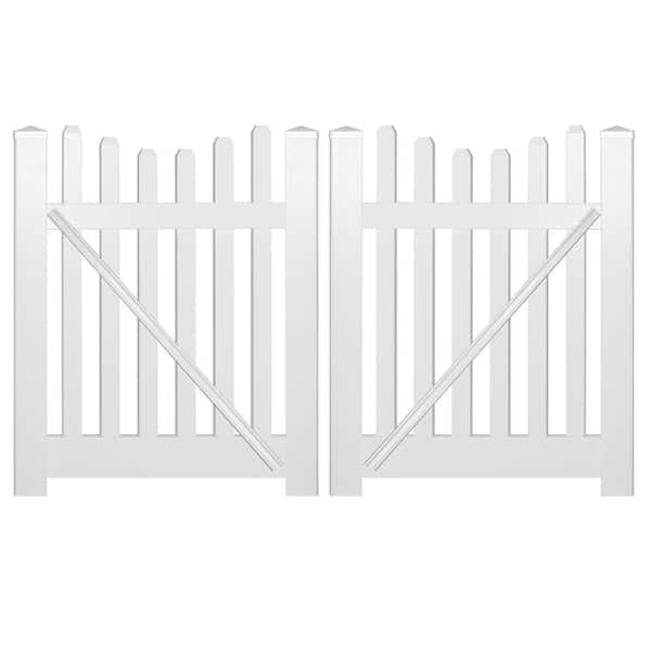 Weatherables Hampshire 8 ft. W x 5 ft. H White Vinyl Picket Fence Double Gate Kit