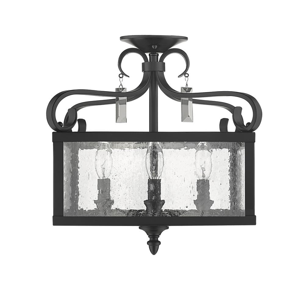 Valencia Black and Seeded Glass 4-Light Convertible Semi-Flush