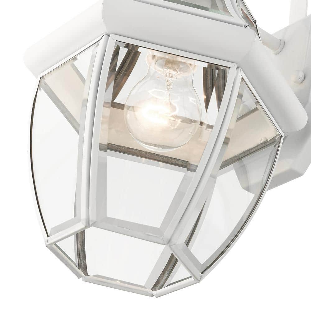 Monterey Traditional White Brass Wall Lantern with Clear Beveled Glass