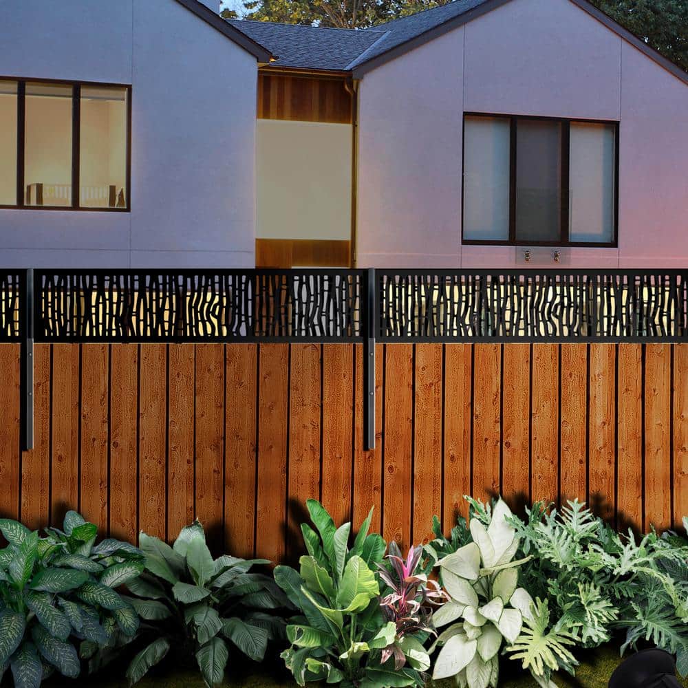 Decorative Black Galvanized Steel Privacy Panel, 16" x 72"