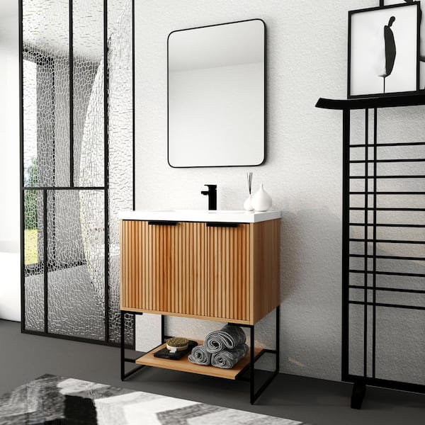 FUNKOL 30 in. W Modern Style Wall-Mounted Bathroom Vanity with Gel Basin Top in Yellow(khaki)