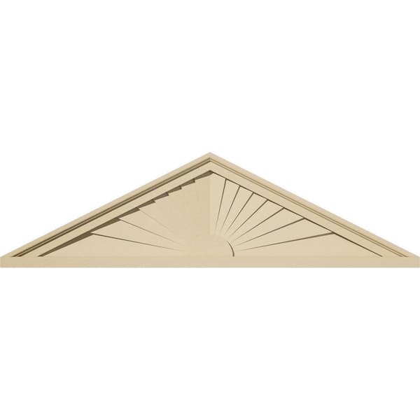 Ekena Millwork 40 in. W x 11 in. H x 2 in. P (Pitch 6/12) Peaked Cap Sunburst Signature Urethane Pediment, Primed Tan