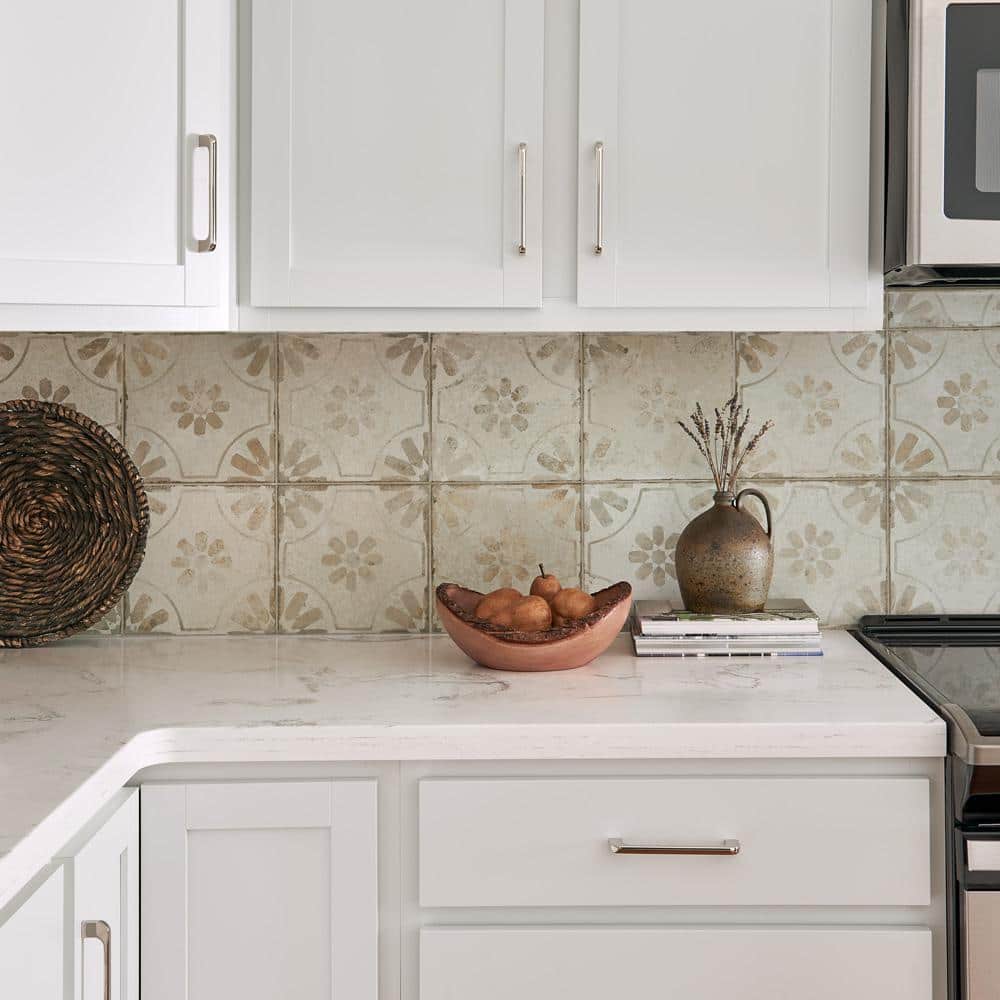 Rustic Farmhouse Floral Motif 17.63" Ceramic Floor & Wall Tile
