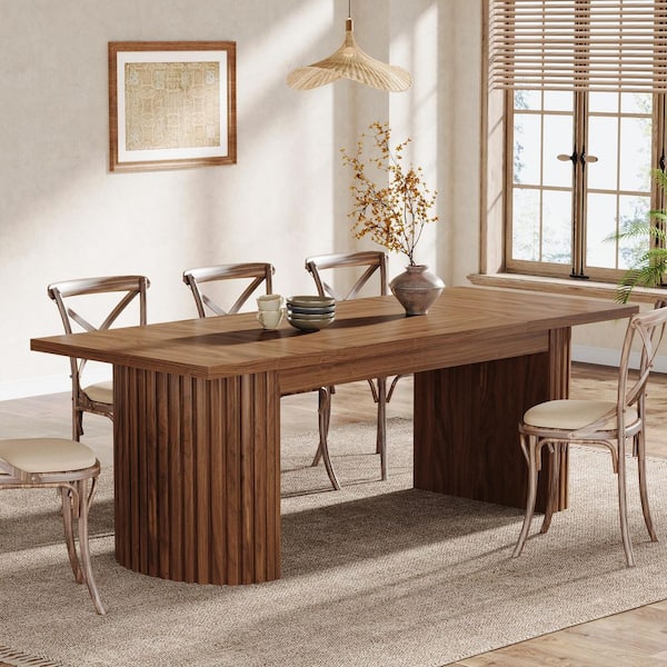 BYBLIGHT Farmhouse Brown Wood 78.74“ in. Double Pedestal Dining Table ...