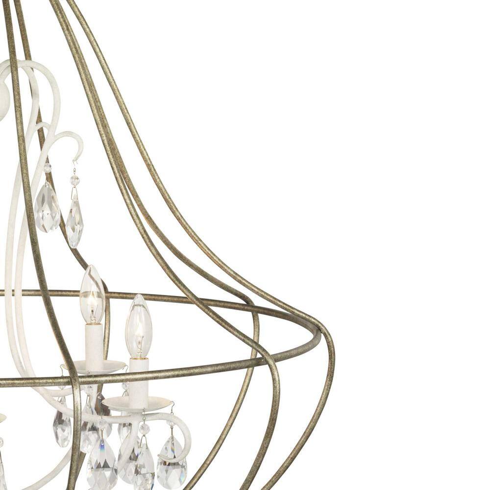 Cottage White Cage Chandelier with Glass Ornaments